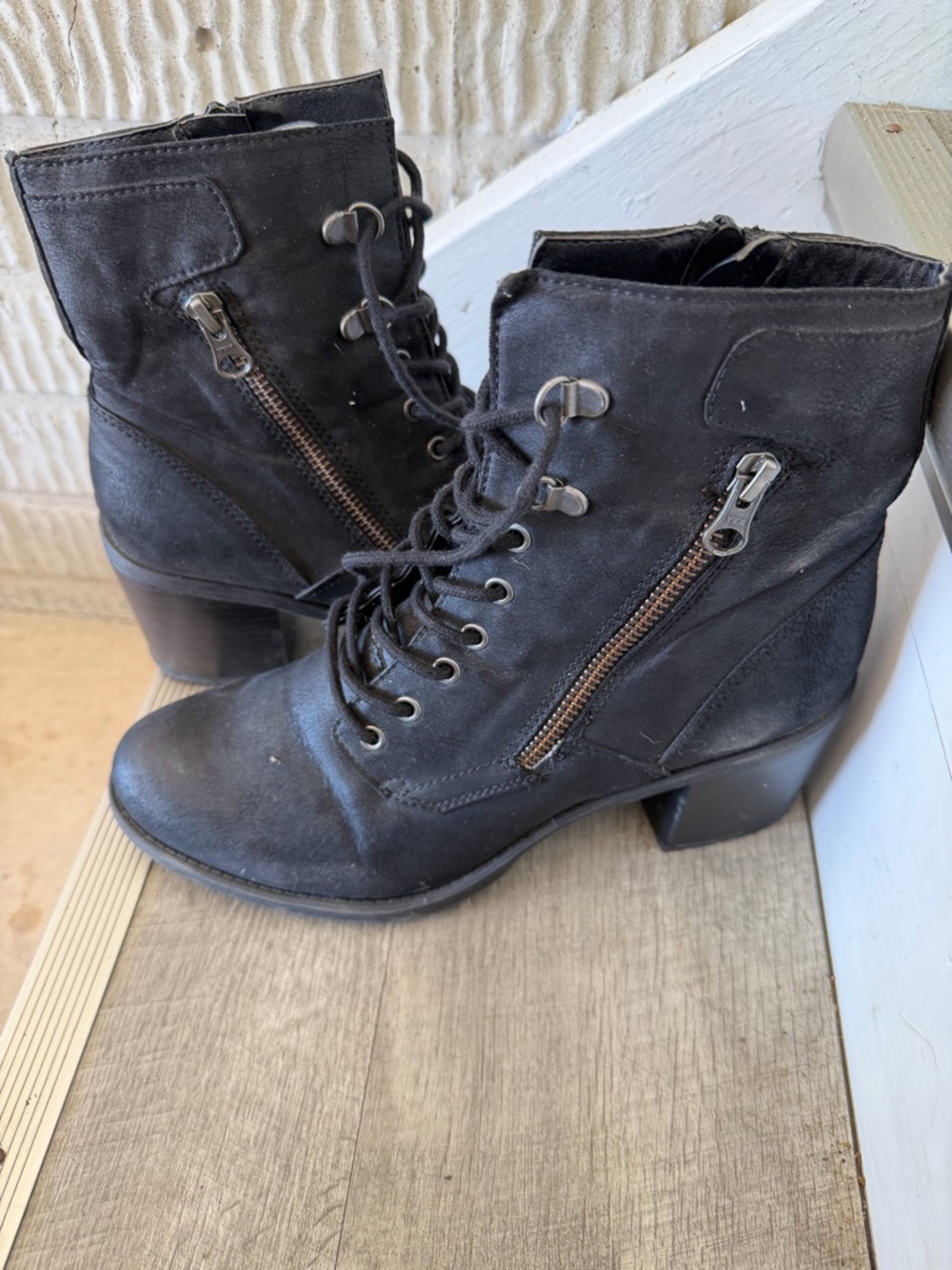 White Mountain Black Lace-Up Combat Boots - Picture 2 of 6